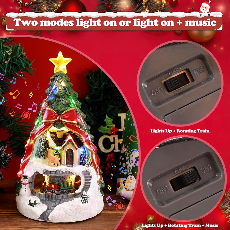 ZPCO Musical Christmas Village with Spinning Train Deer - Pre-Lit Artificial Christmas Tree - Battery & USB - Collection Figurines for Home Tabletop Decorative, Xmas Decor Gift - Image 2